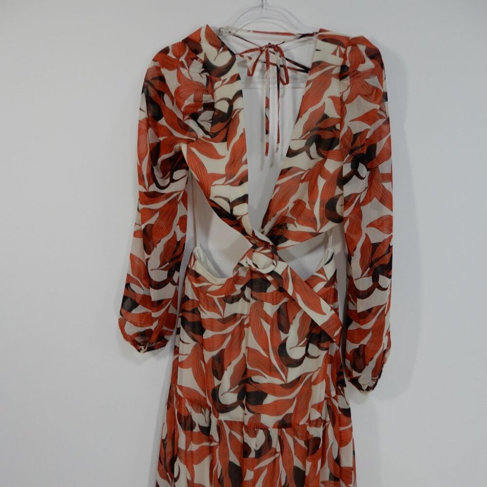 Gianni Bini Lillian Maxi Dress Size 12 Copper Palm Print Tiered Cut Out NEW - Picture 7 of 11